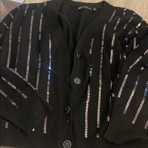 Elegant Black Cardigan with Sequin Accents